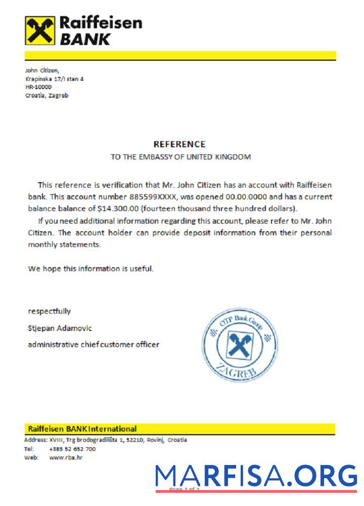 Downloadable Croatia Raiffeisen bank reference template